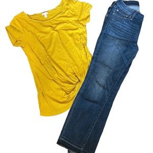 Nordstrom mustard colored XS top and size 2 Lucky jeans